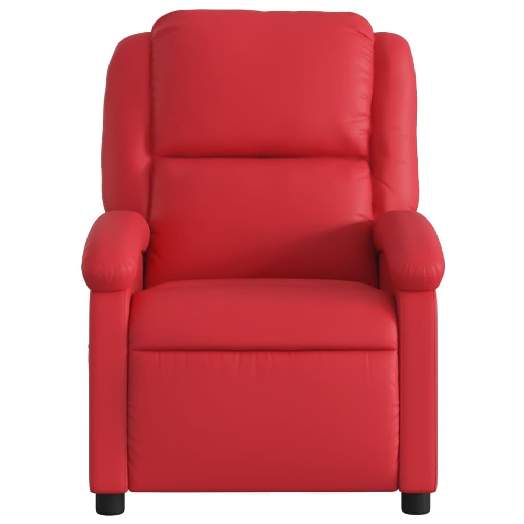 Poltrona relax con funzione reclinabile, poltrona TV regolabile fino a 135 gradi, poltrona imbottita in ecopelle con poggiapiedi e tasca laterale, poltrona TV per soggiorno, rosso, 71 x 86,5 x
