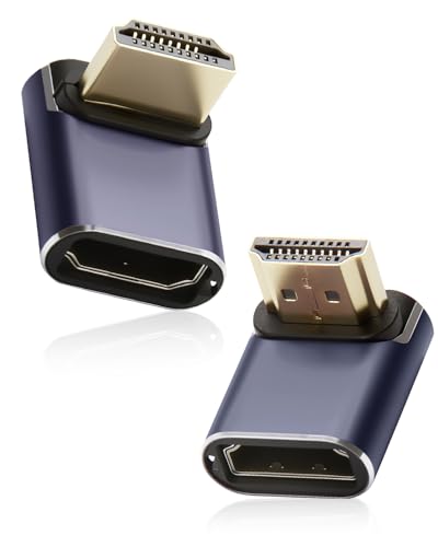 Dozylive 2 Unidades Adaptador HDMI 8K 90 Grados, Conector 48 Gbps HDMI 2.1 de Ángulo Recto con Indicador de Trabajo LED, Extensor HDMI Macho a Hembra en Oro para HDTV Laptop Hdmatrl Monitor