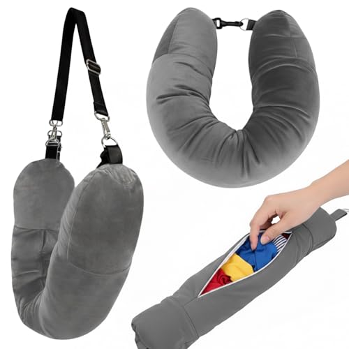 Plkjiu Stuffable Travel Neck Pillow - Vacuum Saver Pillow for Flight & Train Travel,