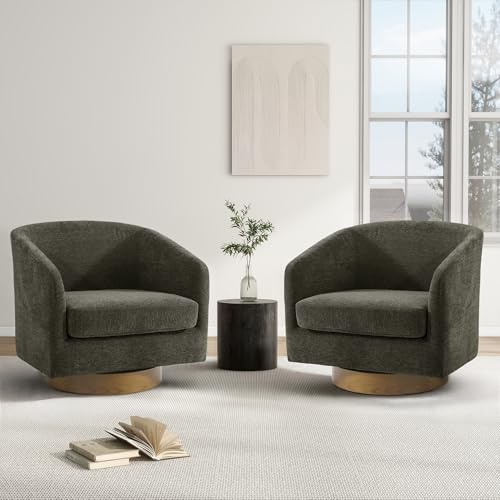 Sillón giratorio redondo chenille tan moderno miniatura 1