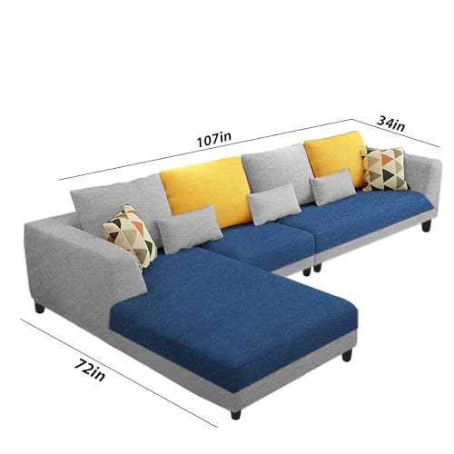 Image of Galib LHS 6 Seater L Shape Sofa Set for Living Room (Blue Grey Fabric) Premium Fabric Sofa