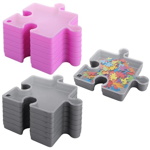WOPPLXY 14 PCS Puzzle Sorting Trays with Lids Stackable Jigsaw Sorting Trays Puzzles Holder up to 1000 Pieces Plastic Puzzle Accessories Organisers Grey and Rose Red