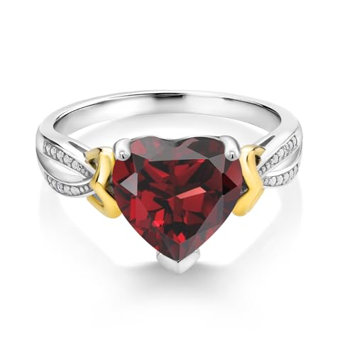 Gem Stone King Heart Shape Gemstone Birthstone and Diamond Engagement Ring For Women | 925 Sterling Silver and 10K Yellow Gold | 10MM Heart | Available In Size 5, 6, 7, 8, 92