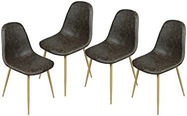 n.b.f Scandinavian Dark Brown Dining Chairs Set of 4 Vintage Kitchen Chair Dark Brown Faux Leather