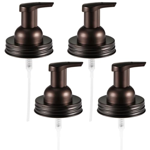 Amolliar Mason Jar Foaming Soap Dispenser Pump Lid, Refillable Plastic Pump, Rustproof Stainless Steel Lid for Regular Mouth Jar, Cute Farmhouse Decor, Hand Soap for Bathroom, Kitchen, Bronze 4 Pack