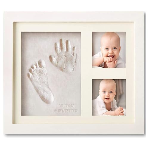 CHENGZI Baby-Handabdruck-Rahmen, Baby-Bilderrahmen mit Ton, 3 Fenster, nicht gefaltet, quadratischer Fotorahmen, Andenken, Baby-Hand- und Fußabdruck, Gießform mit Fotorahmen, Erinnerungs-Set,
