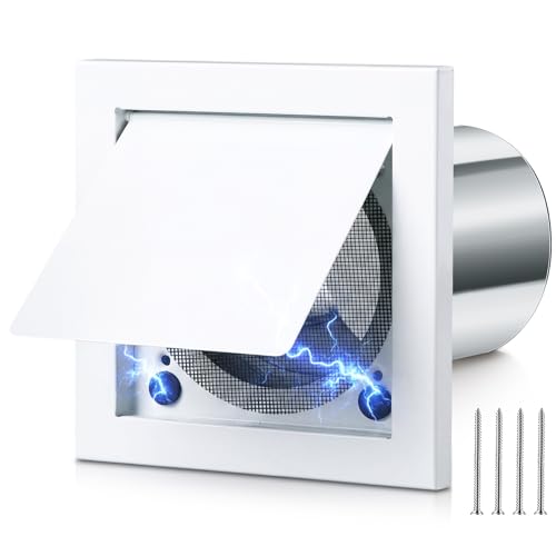 ElaraBerry Dryer Vent Cover Outside Magnetic 4 Inch Galvanized Steel Bird Guard with Nylon Insect Screen Damper Built-in Magnet and Removable Extension Tube Exhaust Cover for Home Bathroom(White)