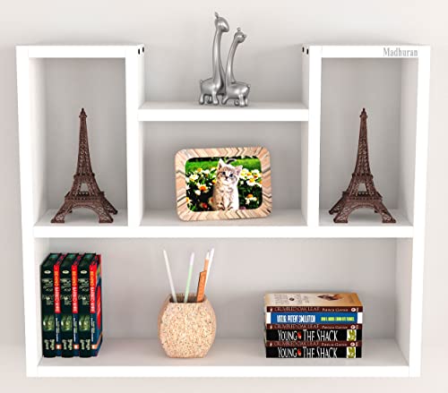 Image of Madhuran Riya Enginereed Wood Wall Mounted Books Display Shelf Racks Stand (Matte, White) Home Decor Multipurpose Organizer Kitchen Storage