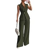 LCDIUDIU Conjunto Dos Piezas para Mujer, Elegante, Chaleco Cruzado Sin Mangas Con Cuello En V, Blazer Cintura Alta Y Pantalones Pierna Ancha. Conjunto Verano Elegante Ajustado para El Trabajo, La Of