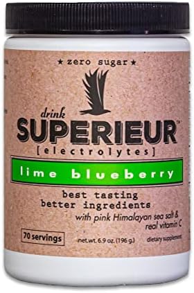Superieur Electrolytes–Plant Based Electrolyte Supplement w/Sea Minerals for Hydration & Recovery–Keto Friendly, Non-GMO, Zero Sugar, Vegan, Healthy Sports Drink Powder–Lime Blueberry (70 Servings)