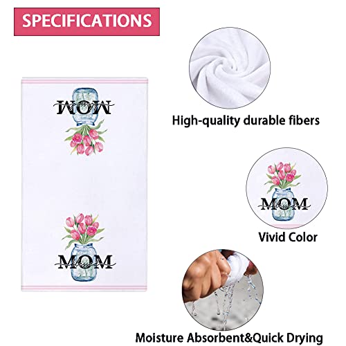 Secarond Blssed Mom Tulip Mason Jar Kitchen Dish Towel 18 X 28 Inch Set Of 2, Happy Mother's Day Spring Summer Floral Tea Towels Gift Dish Cloth For Cooking Baking #TOP5