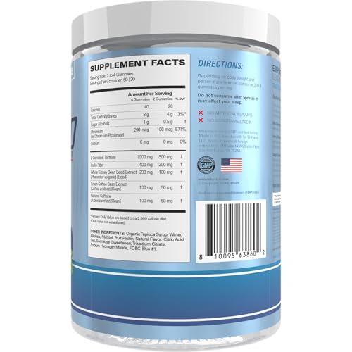 Image of EHP Labs OxyShred Gummies - Pre Workout Gummies & Energy Chews with 100mg Caffeine, L-Carnitine for Thermo & Metabolic Support, All Natural Energy Boost - Blue Raspberry - 60 Servings