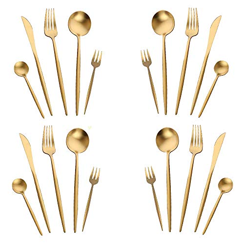 Gold Silverware Set,WOAIWO-Q Stainless Steel Flatware Set for 4 Person,20-Piece Utensil Set Dishwasher Safe Mirror Polish(Gold)