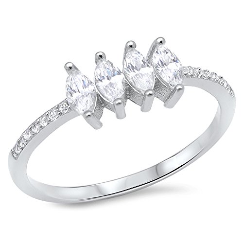 CHOOSE YOUR COLOR Sterling Silver Marquise Wedding Ring