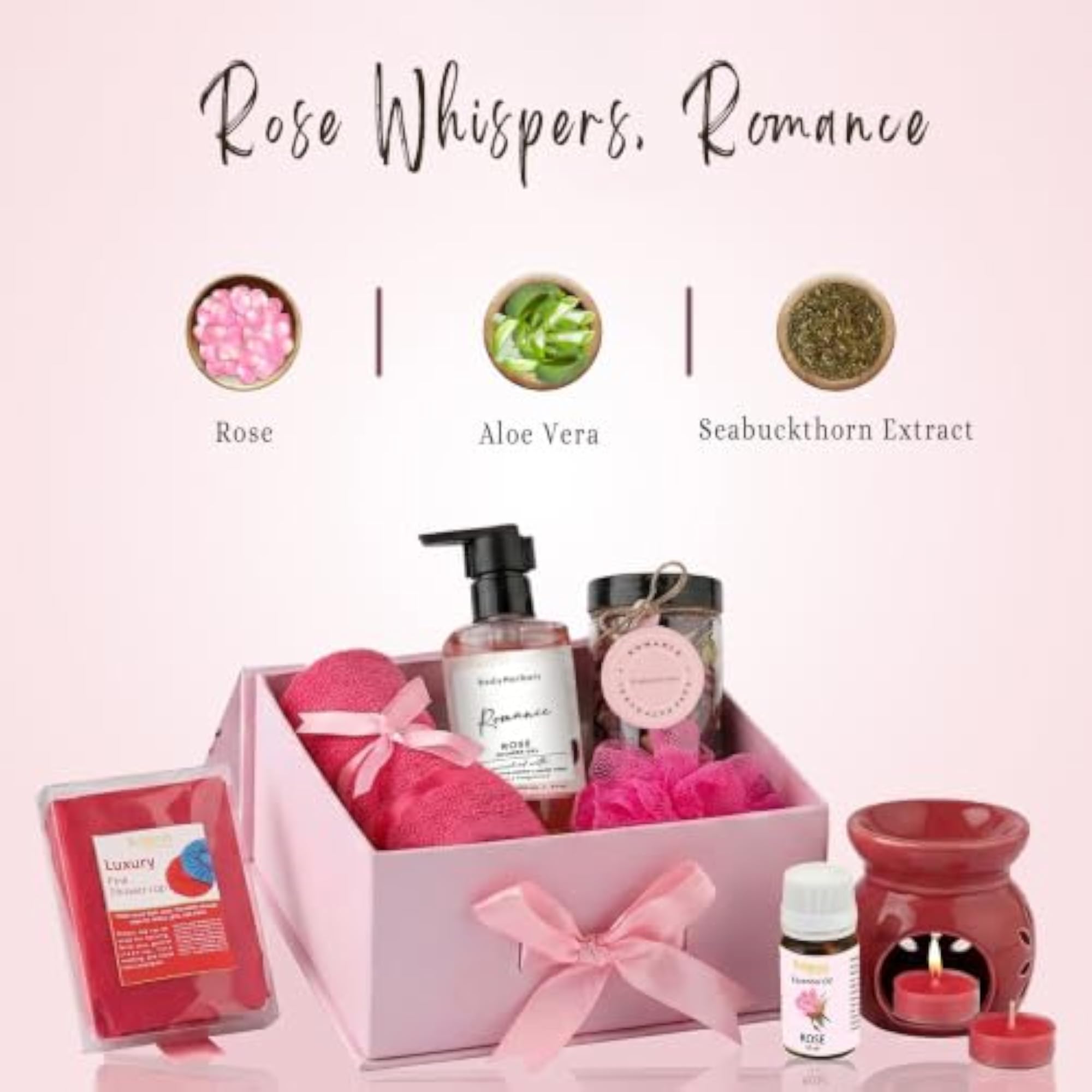 Rose Bath & Body Care Gift Set, 8 Pcs Luxury Skin Care Kit