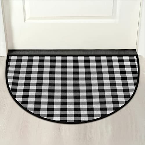 Auuxva Modern Buffalo Plaid Half Round Door Mat Indoor Entrance, White Black Plaid Pattern Non Slip Absorbent Doormats, 24 X 36 Wear Resistant Semi Circle Floor Mats Area Rugs For Home Kitchen Patio #TOP6