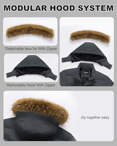 Image of Men's Puffer Jacket Winter Coat Puffy Parka with Fur Hood Waterproof & Windproof Shell Fleece lining 4 Pockets