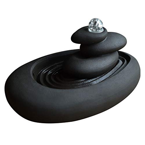 Fuente de escritorio creativa natural relajada fuente de escritorio de cerámica zen de 3 capas fuente de agua de montaña de piedra para el hogar decoración artesanal, fuente de mesa negra