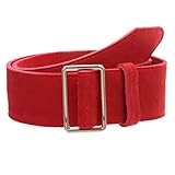 Women's 2' Wide High Waist Pull-Through Prong-less No Holes Plain Suede Dress Belt, Red | m/l 33'~36'