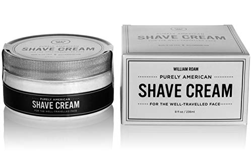 William Roam Shaving Cream – American-made, Vegan, Cruelty-free - With Coconut Oil– 8 oz Hydrating, Rich & Creamy – For All Skin Types