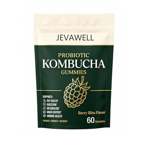 Jevawell Probiotic Kombucha Gummies | Prebiotics 60 Gummies | Berry Flavor