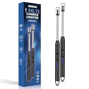 Rechargeable Candle Lighter USB-C with LED Battery Display, Long 360° Flexible Neck, Windproof Flameless Plasma Arc candle lighter with Safety Lock for lighter, BBQ, and Gas Stoves (2 Pack)