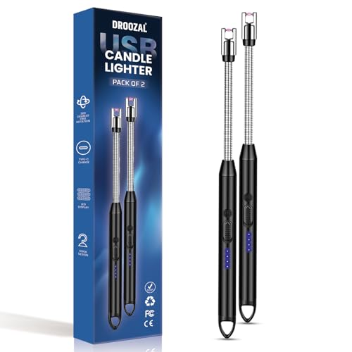Rechargeable Candle Lighter USB-C with LED Battery Display, Long 360° Flexible Neck, Windproof Flameless Plasma Arc candle lighter with Safety Lock for lighter, BBQ, and Gas Stoves (2 Pack)