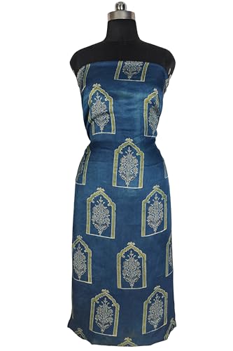Image of Ethnics of Kutch Womens's Ajrakh Modal Silk Natural Dye Hand Block Print Unstitched Kurta Fabric