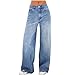 Baggy Jeans Damen Denim Hose mit Weitem Bein Oversize Elastischem Damenjeans Casual Lang Jeanshose Straight Leg Trachtenjeans Baggy Stretch Jean High Waist Freizeithose Hip Hop Vintage Denimhose