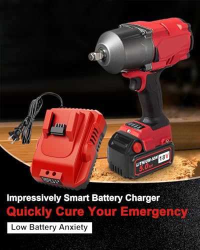 Aoasur 1-Pack 18V 5.0Ah Replacement for Milwaukee M-18 Battery and 1 Charger（Red）