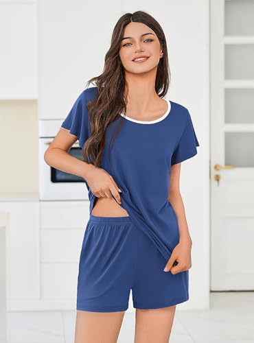 Image of Ekouaer Womens Pajama Set Summer Short Sleeve Pjs Sleepwear Cute 2 Piece Lounge Sets S-XXL