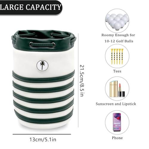 CROWNBLANKS PINKTEE Golf Wertsachen-Tasche, Golfbag Leder Pouch, Eimer-Taillendesign mit abnehmbarem magnetischem Ballmarker für Männer und Frauen(Grün)