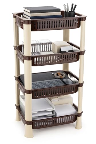 Image of U-Max Multi Tire Kitchen Storage Rack, Plastic Utility Shelf Organiser, Space Saving Storage Solution, Revolving Vegetable Rack (Brown-Regular, 4)