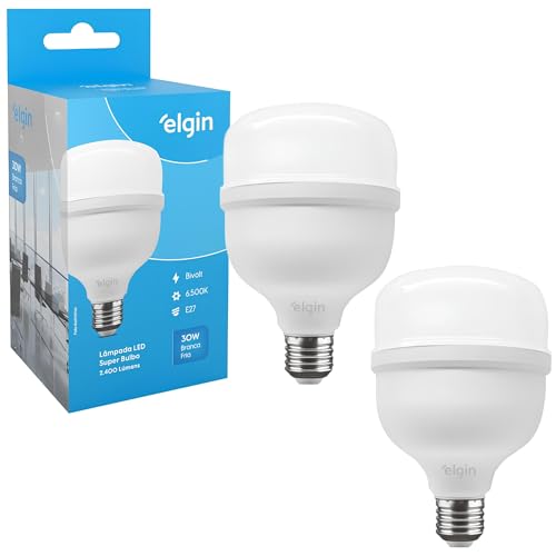 Kit Lâmpadas Led Super Bulbo 30w Alta Potência Bivolt Branco Frio Elgin (Kit 2 Unidades)
