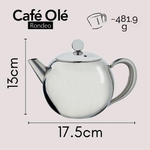 Miniatura 8 de Café Olé Rondeo Tetera De Acero Inoxidable Con Vertedor Fácil Y Cesta De Infusión, 500 Ml, Gris