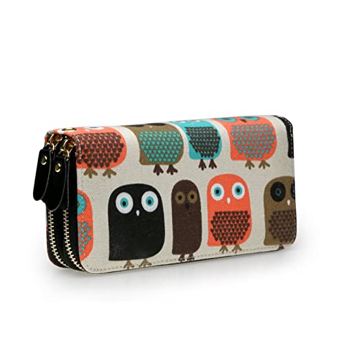 Lath.pin Bohemian Purse Wallet Canvas Elephant Pattern Handbag With Coin Pocket And Strap (W-Owl, Large) #TOP4