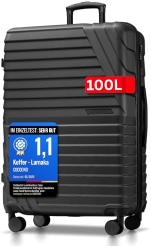 Hartschalenkoffer XL Groß - 100L Volumen erweiterbar auf 117L - 158cm Gurtmaß - 8 Rollen 360° drehbar - Leichter Koffer mit TSA Schloss & Teleskopgestänge - Reisekoffer mit Rollen