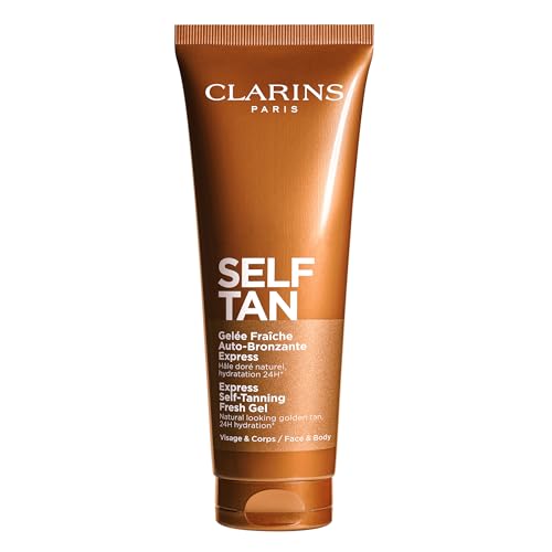 Clarins NEW Self-Tanning Gel | Quick Drying Self Tanner for Face and Body | Buildable, Streak-Free, Long-Lasting, Natural, Sun-Kissed Glow | 24H Hydration*| Contains Aloe Vera & Glycerin | 4.5 Ounces