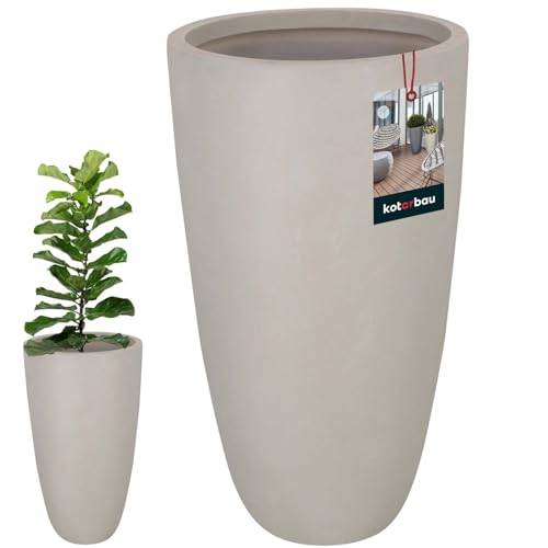 KOTARBAU® Jarrón de flores alto gris fibra de arcilla ecolite altura 62 cm 32 cm moderno jarrón de hormigón aspecto jarrón de suelo grande para flores, jarrones de flores, moderno para salón, jardín,