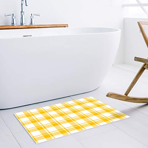 Brawvy Geometric Doormats For Entrance Way Indoor, Classic Buffalo Check Plaid Yellow White Low Profile Door Mat With Rubber Backing Inside Floor Rugs 20" X 32" #TOP1