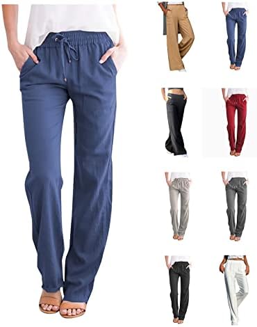 sentmoon Womens Trousers Cotton Linen Drawstring Elastic Waist Bottoms Wide Leg Flowy Loose Fit Long Casual Pants for Women 1 sentmoon Womens Trousers Cotton Linen Drawstring Elastic Waist Bottoms Wide Leg Flowy Loose Fit Long Casual Pants for Women