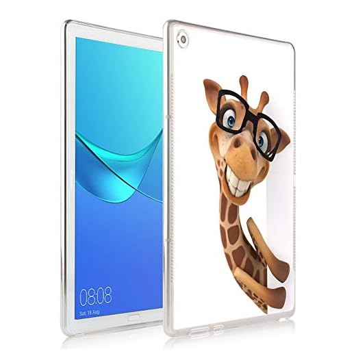 Pnakqil Huawei Mediapad M5 Lite 8 fodral klar silikongel TPU med mönster söt transparent gummi stötsäker mjuk ultratunn skyddande baksida fodral för Huawei Mediapad M5 Lite 8 tum, giraff