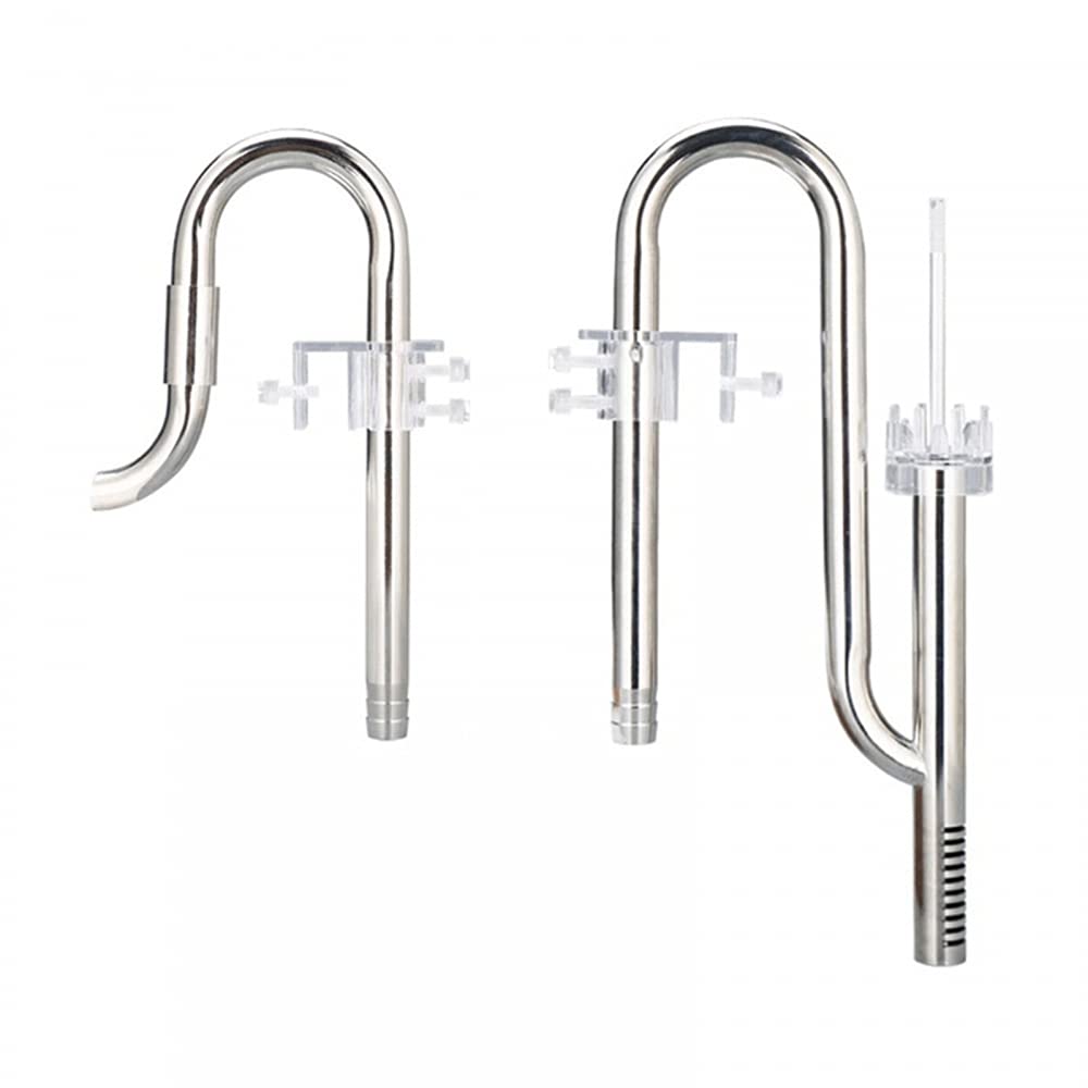 MEROURIIInflow Outflow Pipe Set,Stainless Steel Lily Pipe, Inflow Outflow Removes Surface Scum Pipe W/Acrylic Holder for Aquarium Planted Tank