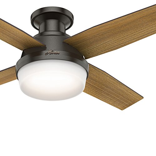 Hunter Fan 44 inch Contemporary Low Profile Ceiling Fan with LED Light and Remote Control in Noble Bronze (Renewed)