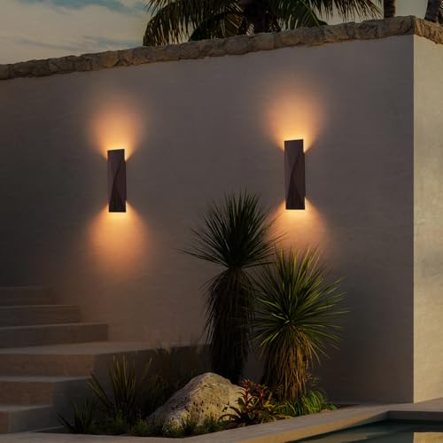 Image of LED Outdoor Wall Sconce in Dark Walnut Finish, Warm 3000K Light, 15.75 inch Outdoor Waterproof Patio Wall Light Fixtures for Exterior House, Front Door, Garden, Garage, Porch