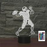 FLRXHK Rugby 3D-Illusions-Nachtlicht, Touch-Tischlampe mit Fernbedienung, 16 Farben, optisches USB-LED-Nachtlicht für Kinder, Geschenk, Raumdekoration