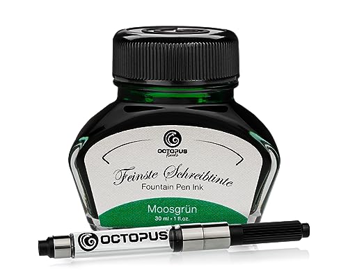 Octopus Fluids Moosgrün Writing Ink with Converter, Fountain Pen Ink, Green 30 ml