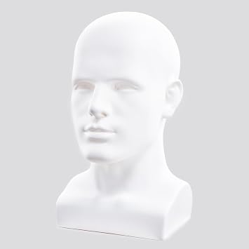 Male Mannequin Head Professional Manikin Head for Display Wigs Hats Headphone Mask Sunglasses Jewelry and Scravat Display Stand Matte White