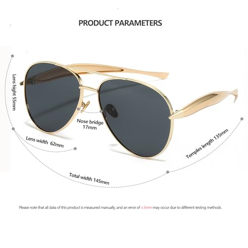 LASPOR Trendy Oversized Aviator Sunglasses for Women Men Metal Shades 70s Aviators Sun Glasses3