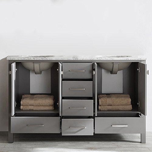 Vinnova 723060-Gr-Ca-Nm Gela 60" Double Vanity In Grey With Carrera White Marble Top Without Mirror #TOP3